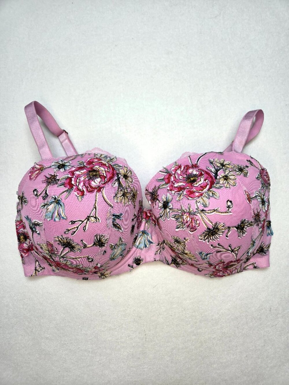 Victoria’s Secret Women's Dream Angels Demi Pink Floral Embroidered Bra 38DDD